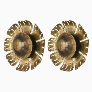 Brutalist Brass Wall Sconces Flower by Holm Sørensen & Co, Denmark, 1960s, Set of 2-WRF-1144512