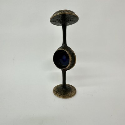 Brutalist Bronze Candle Stick with Blue Crystal, 1970s-BGP-1720224