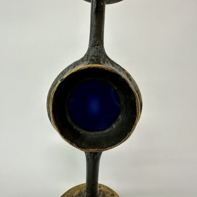 Brutalist Bronze Candle Stick with Blue Crystal, 1970s-BGP-1720224