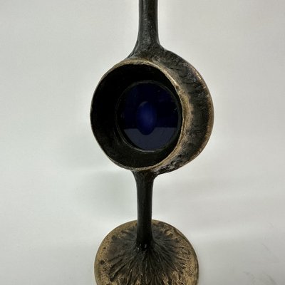 Brutalist Bronze Candle Stick with Blue Crystal, 1970s-BGP-1720224