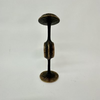 Brutalist Bronze Candle Stick with Blue Crystal, 1970s-BGP-1720224