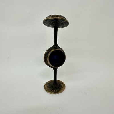 Brutalist Bronze Candle Stick with Blue Crystal, 1970s-BGP-1720224