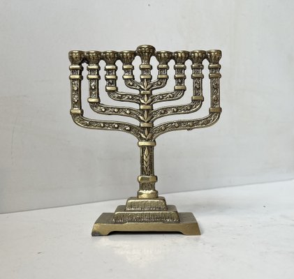 Brutalist Bronze Hanukkah Menorah Candleholder by Hen Holon, Israel, 1970s-LCR-1749051