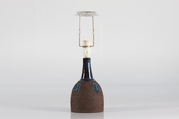 Brutalist Brown and Blue Ceramic Table Lamp by Fridtjof Sejersen for Sejer Ceramic, Denmark, 1970s-QQ-1388798