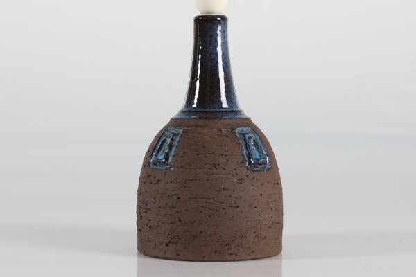 Brutalist Brown and Blue Ceramic Table Lamp by Fridtjof Sejersen for Sejer Ceramic, Denmark, 1970s-QQ-1388798