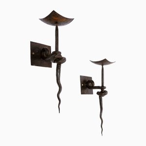 Brutalist Candle Wall Sconces in Wrought Iron, Set of 2-NYF-2019107