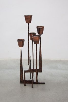 Brutalist Candleholder Sculpture in Wrought Iron, France, 1970s-KL-2028630