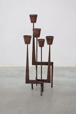 Brutalist Candleholder Sculpture in Wrought Iron, France, 1970s-KL-2028630