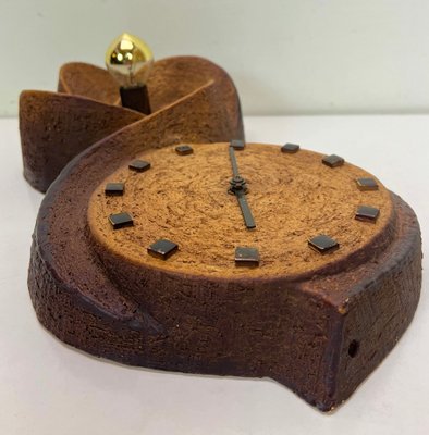 Brutalist Ceramic Stone Wall Light Sconce and Clock, 1970s-WZZ-1429013