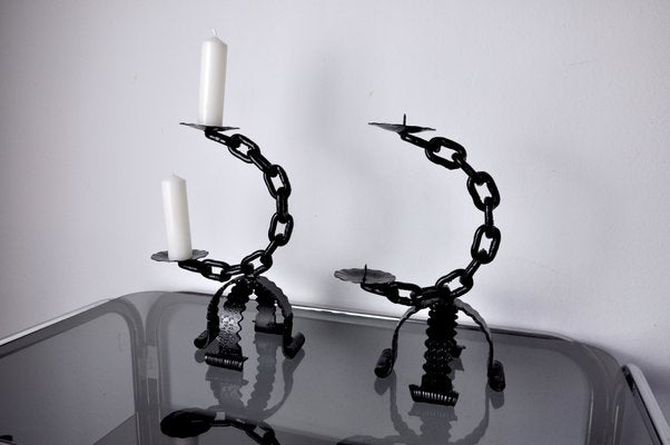 Brutalist Chain Candleholders, Italy, 1960s, Set of 2-EJE-1373630