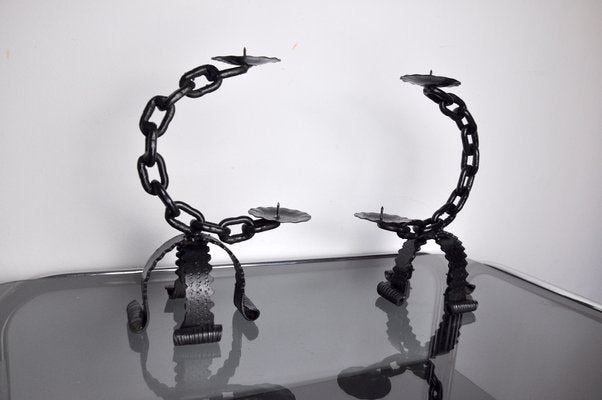 Brutalist Chain Candleholders, Italy, 1960s, Set of 2-EJE-1373630