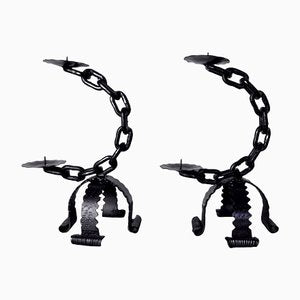 Brutalist Chain Candleholders, Italy, 1960s, Set of 2-EJE-1373630