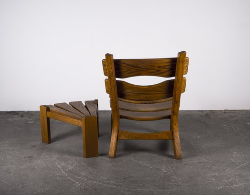 Brutalist Chair and Stool in Oak by Dittmann & Co., 1960s, Set of 2-VLO-1029669