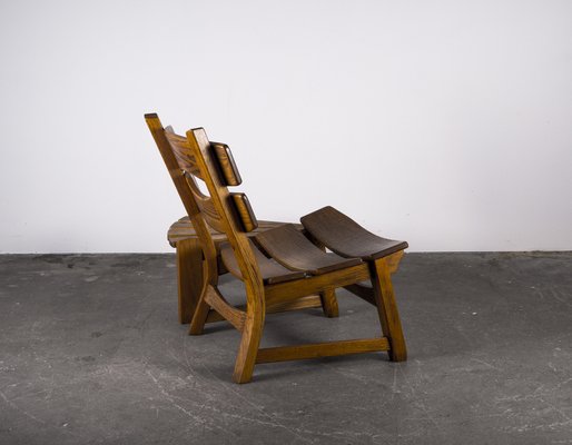 Brutalist Chair and Stool in Oak by Dittmann & Co., 1960s, Set of 2-VLO-1029669