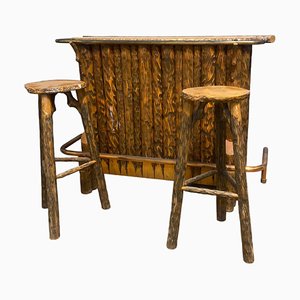 Brutalist Chalet Bar and Stools, Set of 3-HLV-1706193