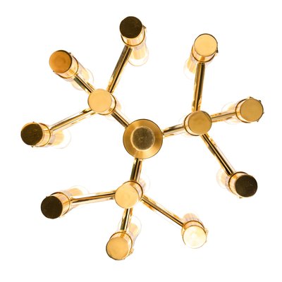 Brutalist Chandelier in Brass with 12 Arms by Angelo Brotto for Esperia, Italy, 1960s-QBR-1755980