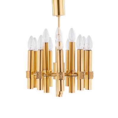 Brutalist Chandelier in Brass with 12 Arms by Angelo Brotto for Esperia, Italy, 1960s-QBR-1755980