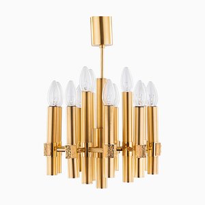 Brutalist Chandelier in Brass with 12 Arms by Angelo Brotto for Esperia, Italy, 1960s-QBR-1755980