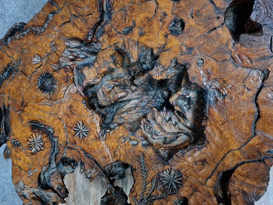 Brutalist Coffee Table in Carved Wood, 1970s-MWB-1785176