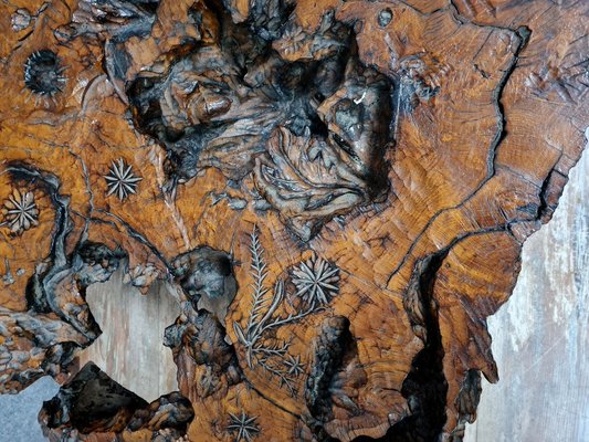 Brutalist Coffee Table in Carved Wood, 1970s-MWB-1785176