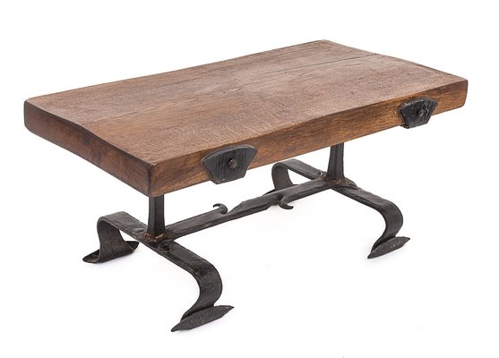 Brutalist Coffee Table in Elm in the style of Jacques Adnet, 1950s-JCN-1702257