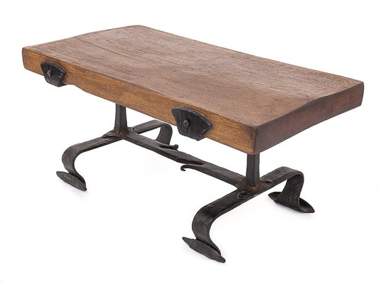 Brutalist Coffee Table in Elm in the style of Jacques Adnet, 1950s-JCN-1702257