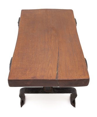 Brutalist Coffee Table in Elm in the style of Jacques Adnet, 1950s-JCN-1702257