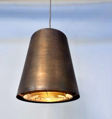 Brutalist Conical Bronze and Brass Metal Hanging Lamp, Germany, 1950s-JP-1805350