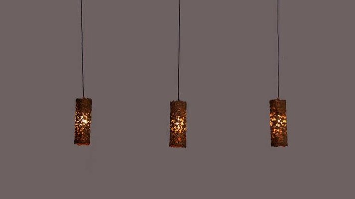 Brutalist Copper Pendant Lamps, 1960s, Set of 3-VLZ-631892