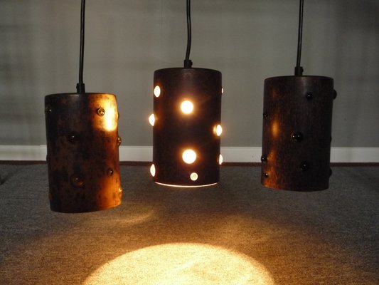 Brutalist Copper Pendant Lamps in the Style of Nanny Still from Philips, 1960s, Set of 3-UG-1187572