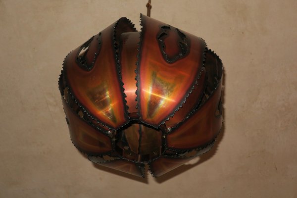 Brutalist Danish Copper Pendant Light, 1970s-ED-1778039