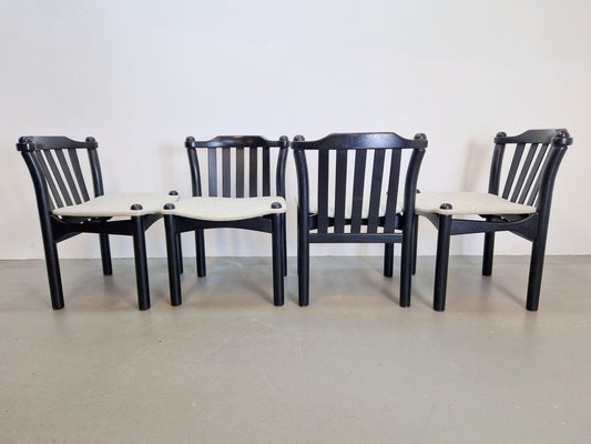 Brutalist Dining Chairs in Black Wood, Italy, 1970s, Set of 4-AXJ-1702234