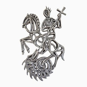 Brutalist Dragon Slayer Wall Sculpture, 1960s-OV-671826