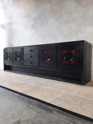 Brutalist Ebonized Oak Credenza in Black and Red from De Coene, 1970s-TDA-1376468