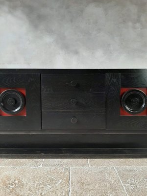 Brutalist Ebonized Oak Credenza in Black and Red from De Coene, 1970s-TDA-1376468