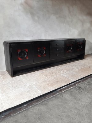 Brutalist Ebonized Oak Credenza in Black and Red from De Coene, 1970s-TDA-1376468