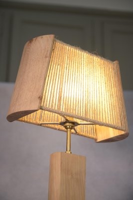 Brutalist Elm and Oak Table Lamp with Rope Lampshade, 1980s-NEN-2023697