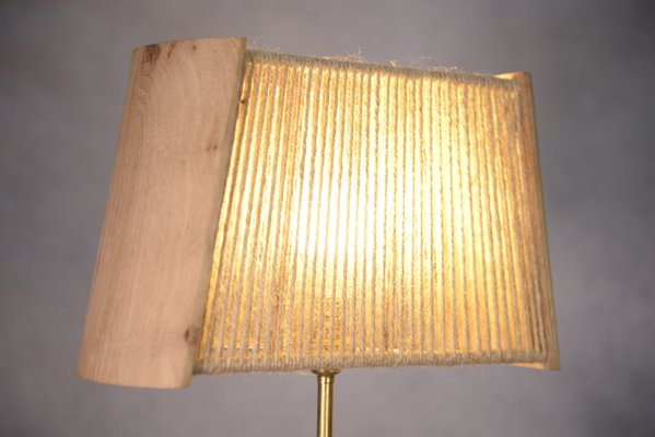 Brutalist Elm and Oak Table Lamp with Rope Lampshade, 1980s-NEN-2023697