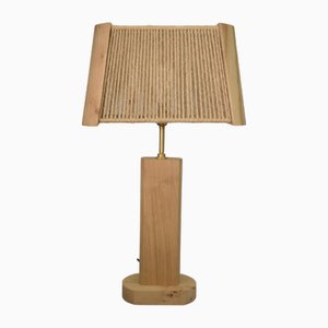 Brutalist Elm and Oak Table Lamp with Rope Lampshade, 1980s-NEN-2023697