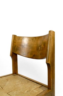 Brutalist Elm Chairs with Straw Seats from Maison Regain, 1960, Set of 6-XNH-1804647