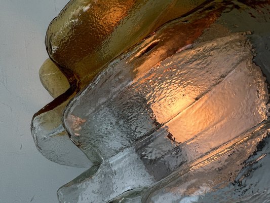 Brutalist Flush Mount of Clear and Amber Frosted Ice Glass, Germany, 1960s-WZZ-1405376