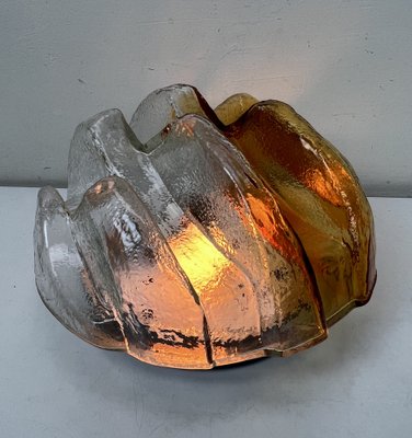 Brutalist Flush Mount of Clear and Amber Frosted Ice Glass, Germany, 1960s-WZZ-1405376