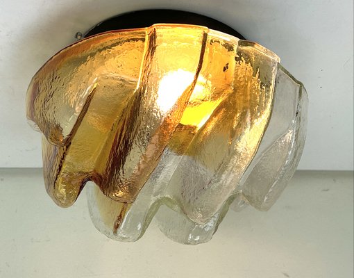 Brutalist Flush Mount of Clear and Amber Frosted Ice Glass, Germany, 1960s-WZZ-1405376