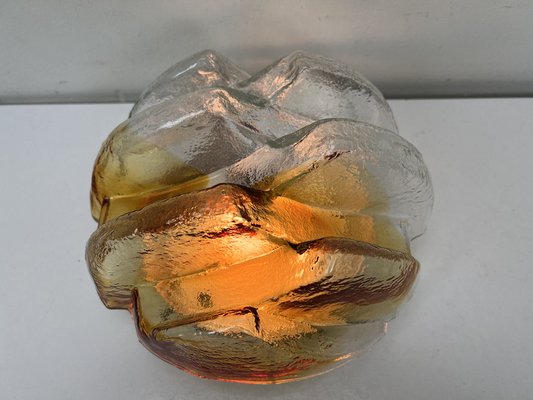 Brutalist Flush Mount of Clear and Amber Frosted Ice Glass, Germany, 1960s-WZZ-1405376