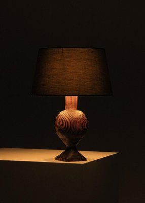 Brutalist French Folk Art Table Lamp in Burnt Wood, 1960s-YU-1800682