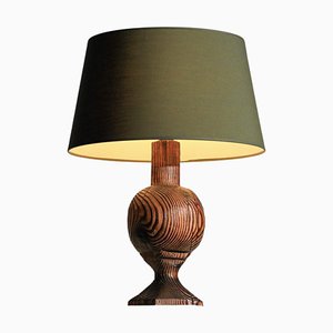 Brutalist French Folk Art Table Lamp in Burnt Wood, 1960s-YU-1800682