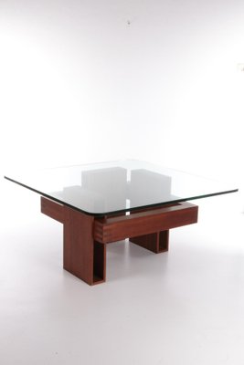 Brutalist French Teak with Glass Top Coffee Table, 1970s-EZZ-1319321