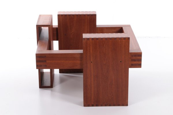 Brutalist French Teak with Glass Top Coffee Table, 1970s-EZZ-1319321