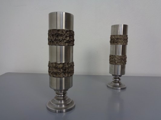 Brutalist German Vases in Stainless Steel, 1960s, Set of 2-RDW-1436233