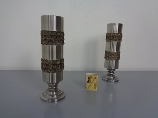 Brutalist German Vases in Stainless Steel, 1960s, Set of 2-RDW-1436233